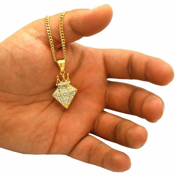 14k Gold Diamond 24" Cuban Chain + Pendant - Picture 6 of 7